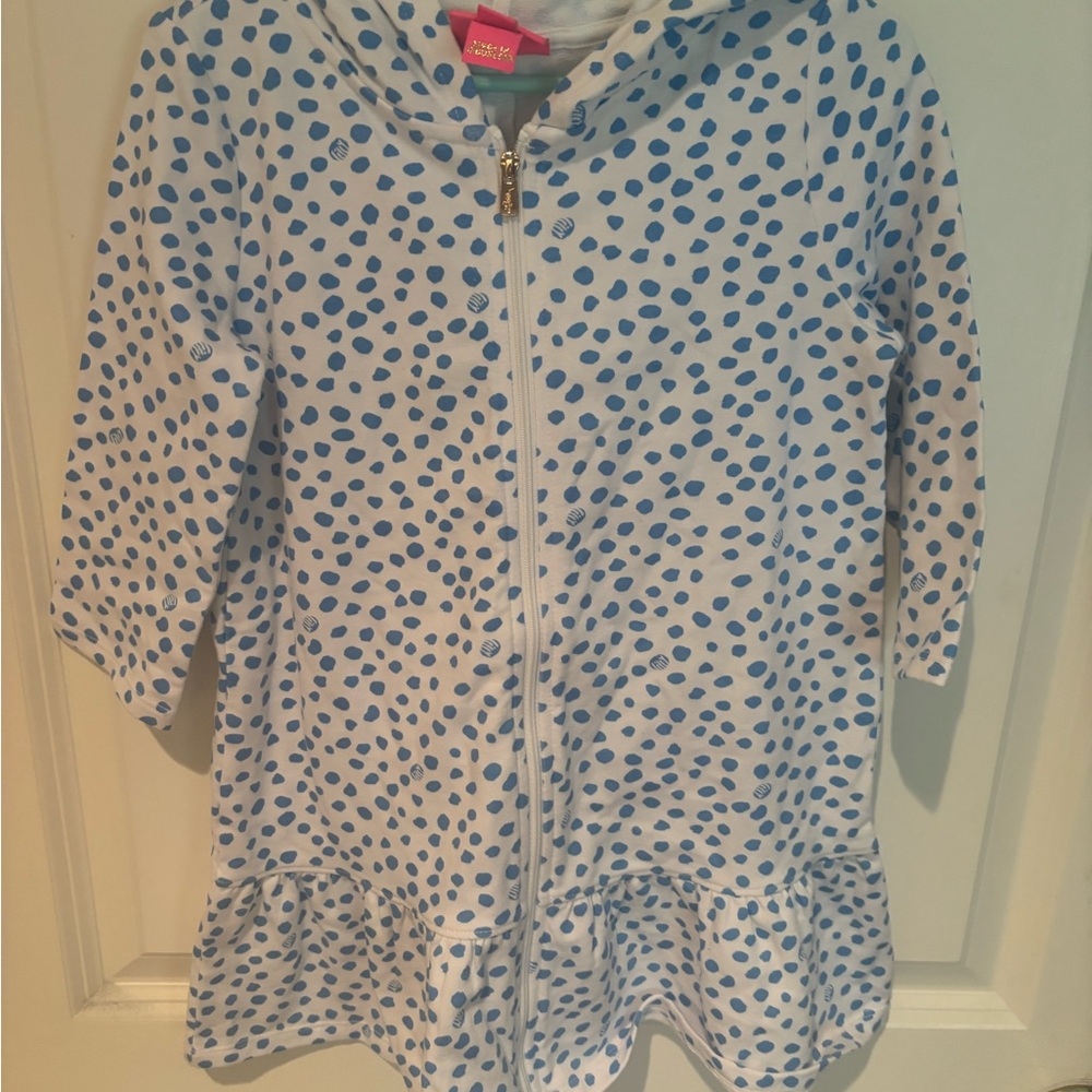 Blue Polka Dot Hooded Lily Pulitzer Cover up for Girls Sz S(4/5)